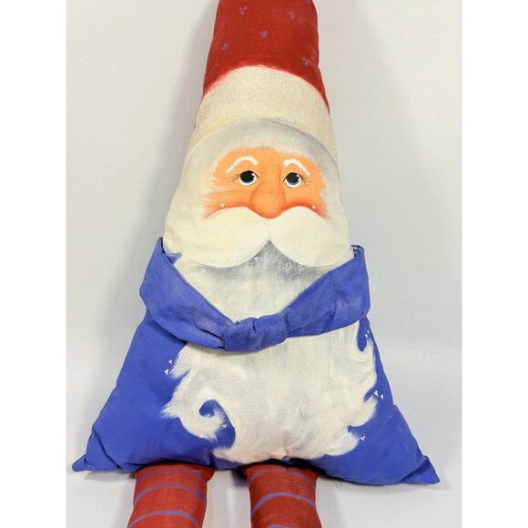 Santa Claus Pillow Doll With Red Hat & Blue Outfit | Vintage Hand Painted Christ - Picture 13 of 15